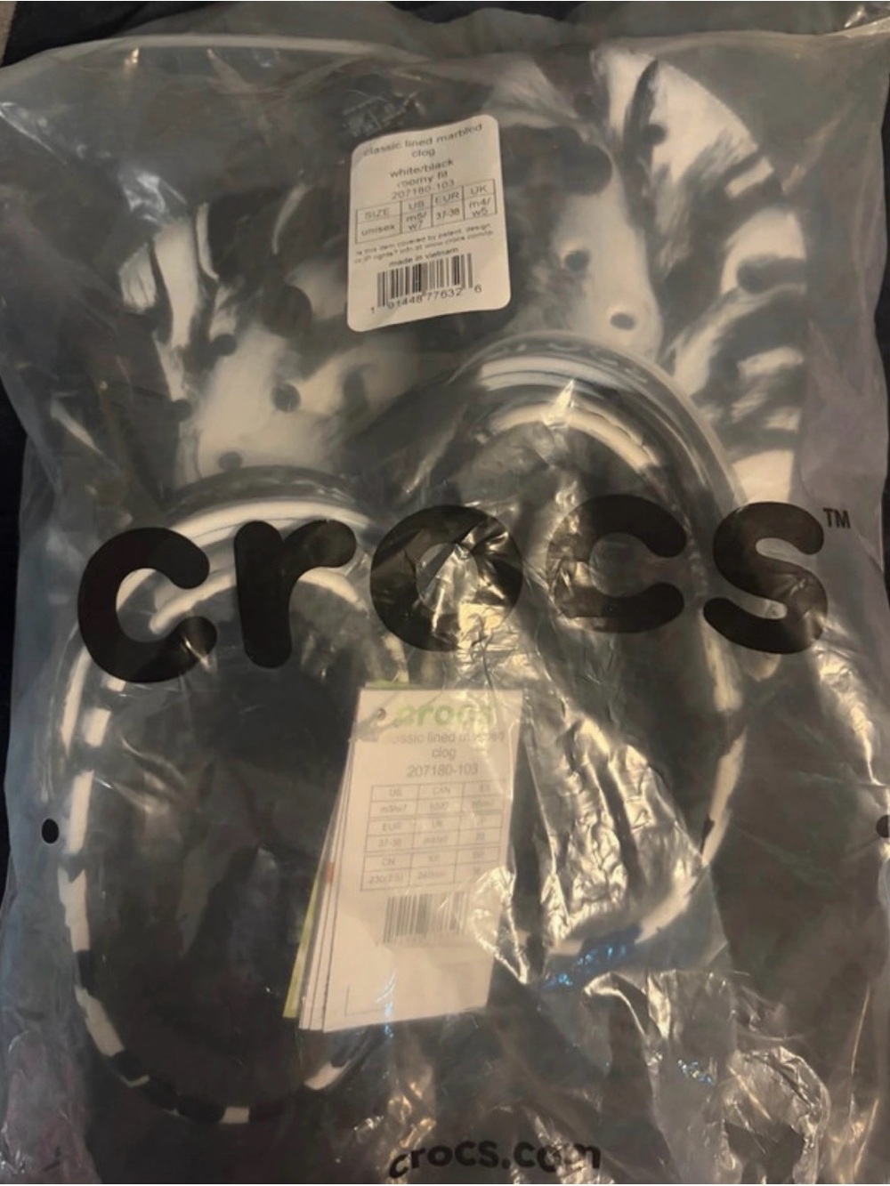 CROCS Classic Lined Marbled Clog in White and Black